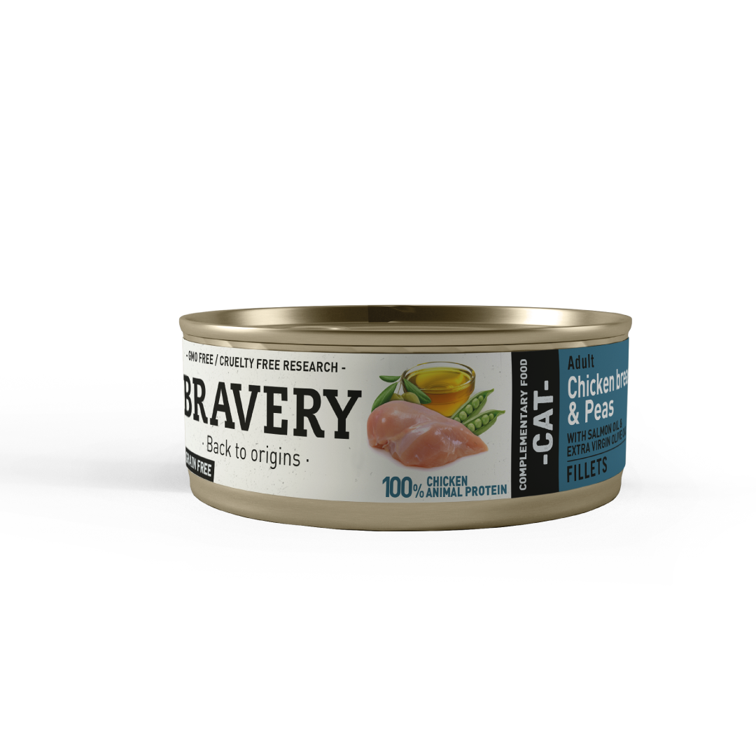 BRAVERY LATA ADULT POLLO Y GUISANTES 70 gr.