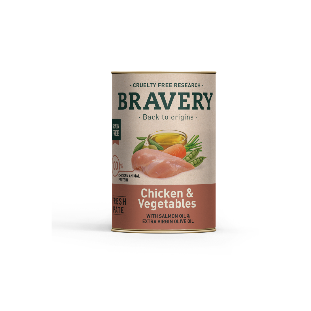 BRAVERY LATA POLLO Y VEGETALES 290 gr.