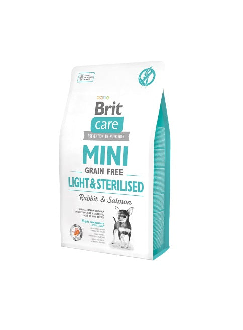 BRIT CARE DOG MINI GRAIN FREE LIGHT & STERILISED - RABBIT & SALMON 2 kg.
