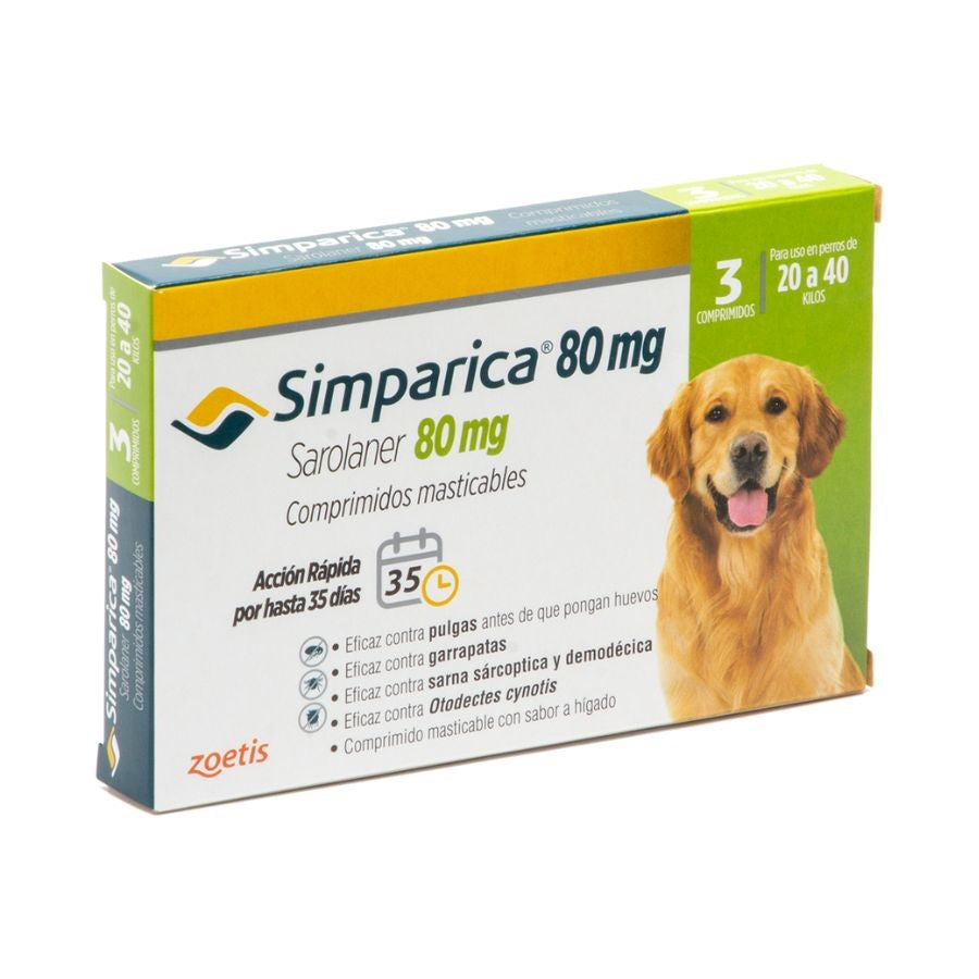 ZOETIS SIMPARICA - SAROLANER 80 mg. - 20 A 40 kg.
