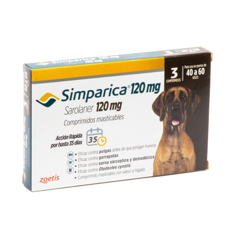 ZOETIS SIMPARICA - SAROLANER 120 mg. - 40 A 60 kg.