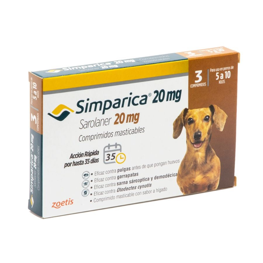 ZOETIS SIMPARICA - SAROLANER 20 mg. - 5 A 10 kg.