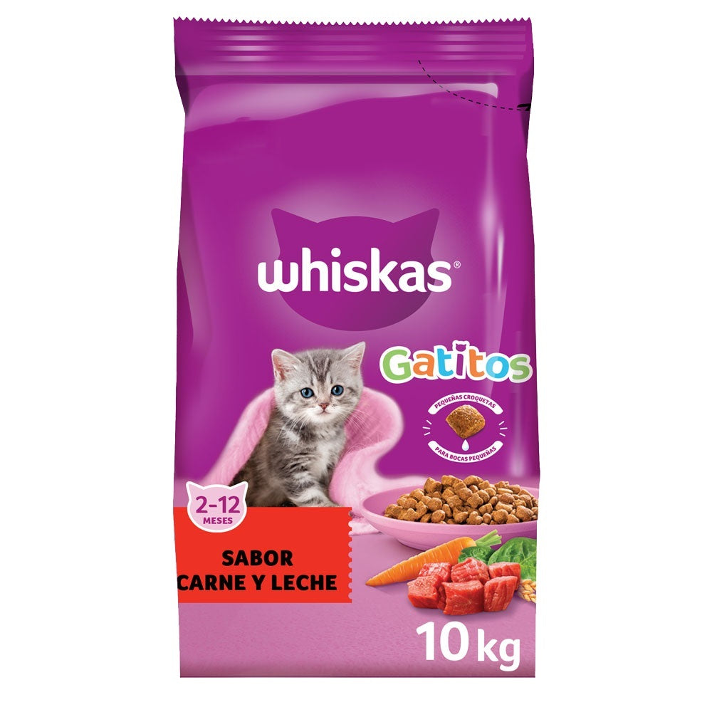 WHISKAS GATITOS CARNE Y LECHE 10 kg.