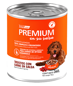 VITAL CAN PREMIUM EN SU SALSA LATA CACHORRO TROCITOS DE CARNE 340 gr
