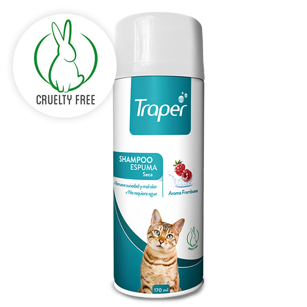 TRAPER SHAMPOO ESPUMA SECA FRAMBUESA GATOS 170 ml.