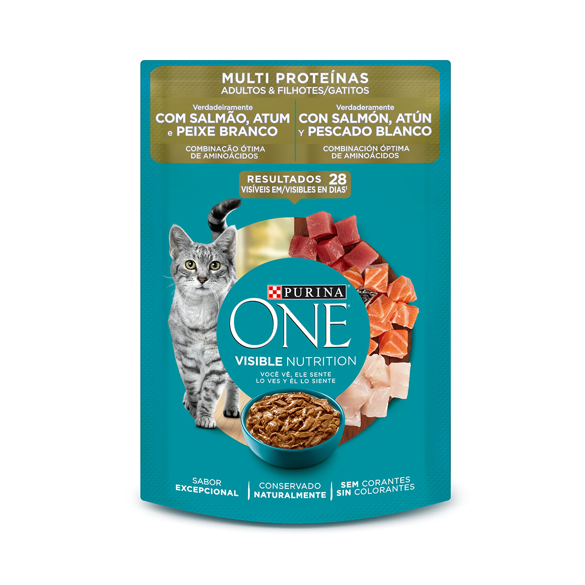 PURINA ONE CAT POUCHE MULTI PROTEINAS SALMON ATUN Y PESCADO BLANCO 85 gr.