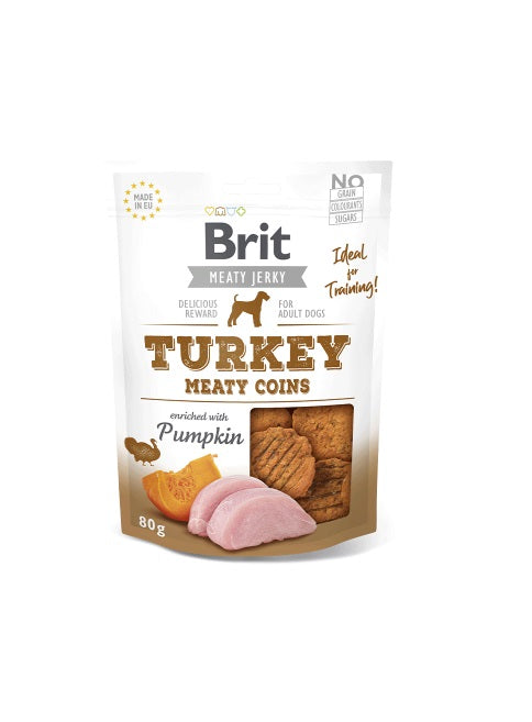 BRIT DOG SNACK JERKY TURKEY MEATY COINS 80 kg.