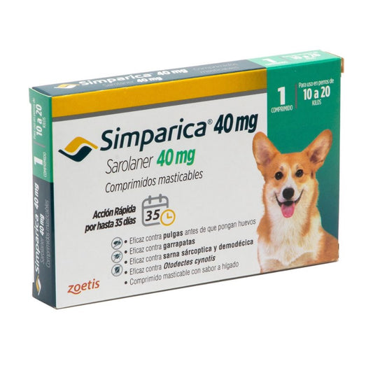 ZOETIS SIMPARICA - SAROLANER 40 mg. - 10 A 20 kg.