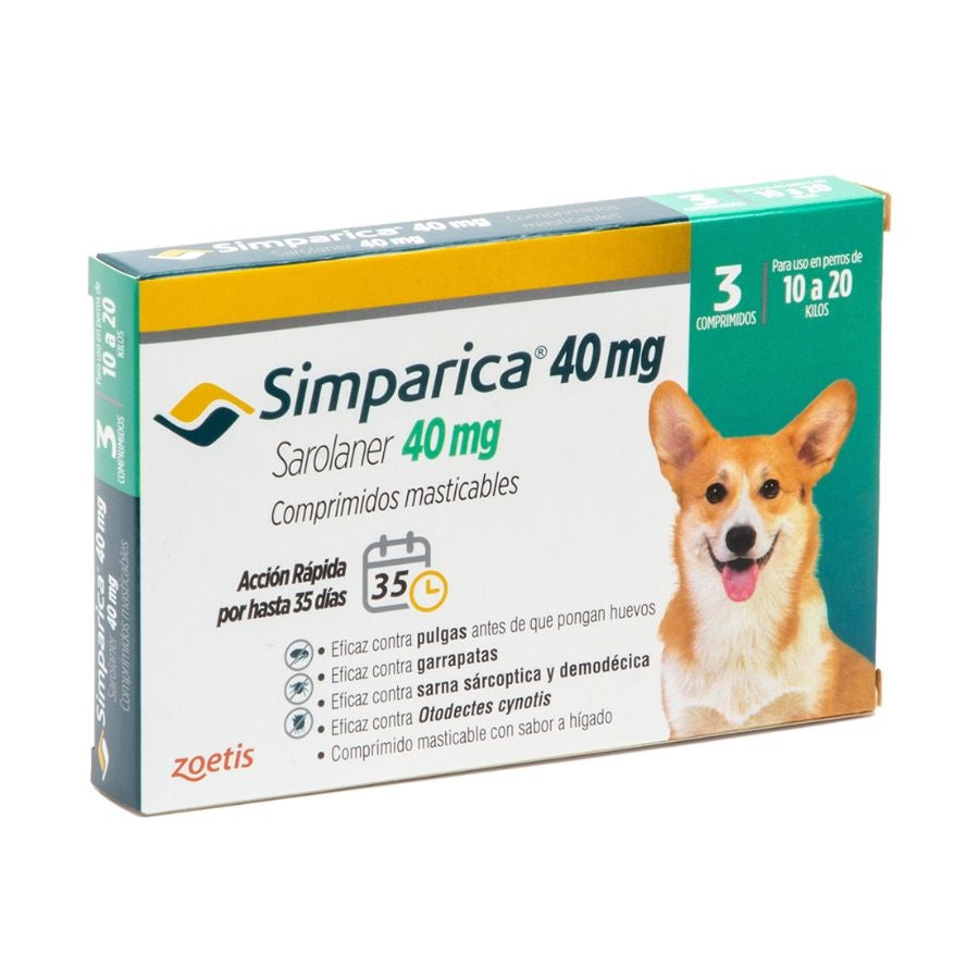 ZOETIS SIMPARICA - SAROLANER 40 mg. - 10 A 20 kg.