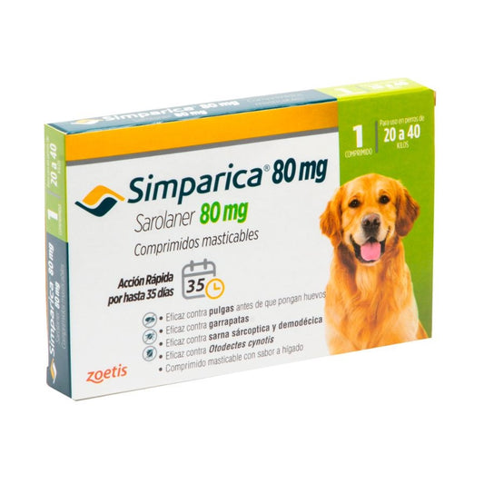 ZOETIS SIMPARICA - SAROLANER 80 mg. - 20 A 40 kg.