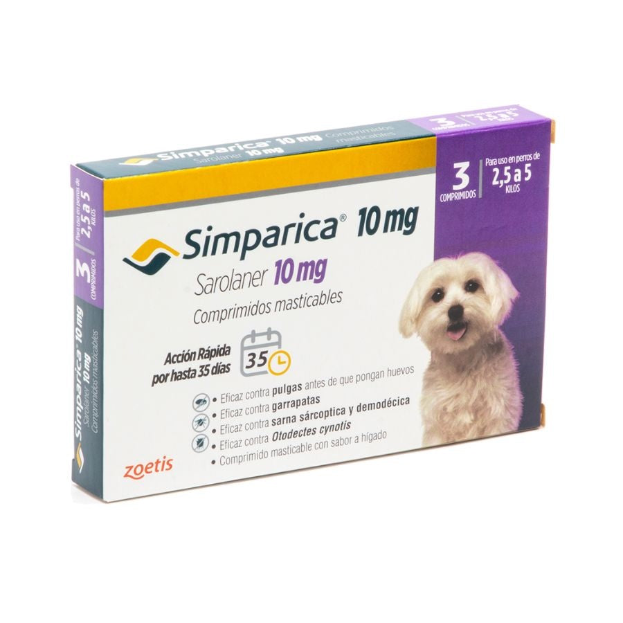 ZOETIS SIMPARICA - SAROLANER 10 mg. - 2,5 A 5 kg.