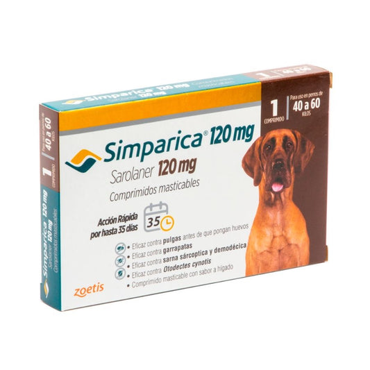 ZOETIS SIMPARICA - SAROLANER 120 mg. - 40 A 60 kg.