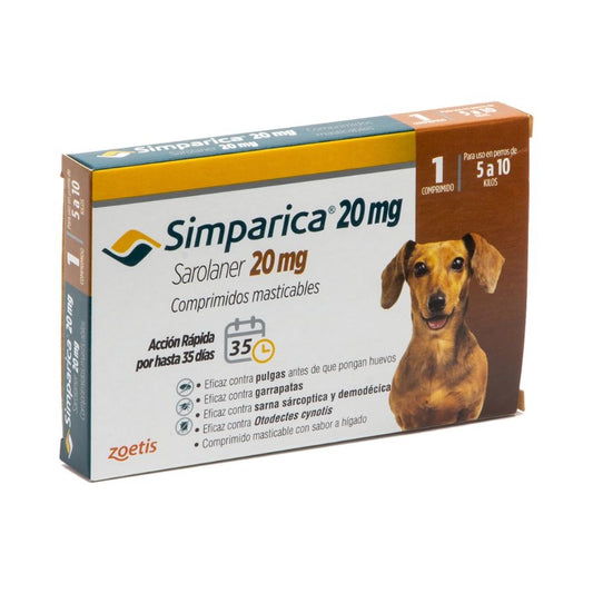 ZOETIS SIMPARICA - SAROLANER 20 mg. - 5 A 10 kg.