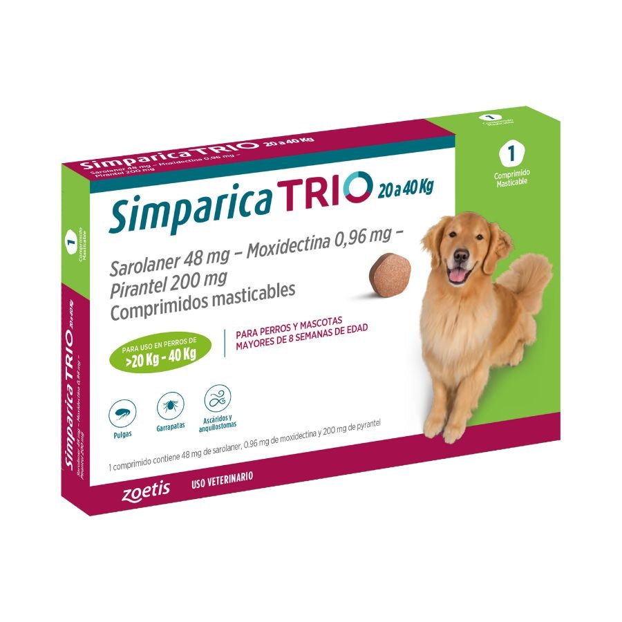 ZOETIS SIMPARICA TRIO 20 A 40 kg. 1 COMPRIMIDO