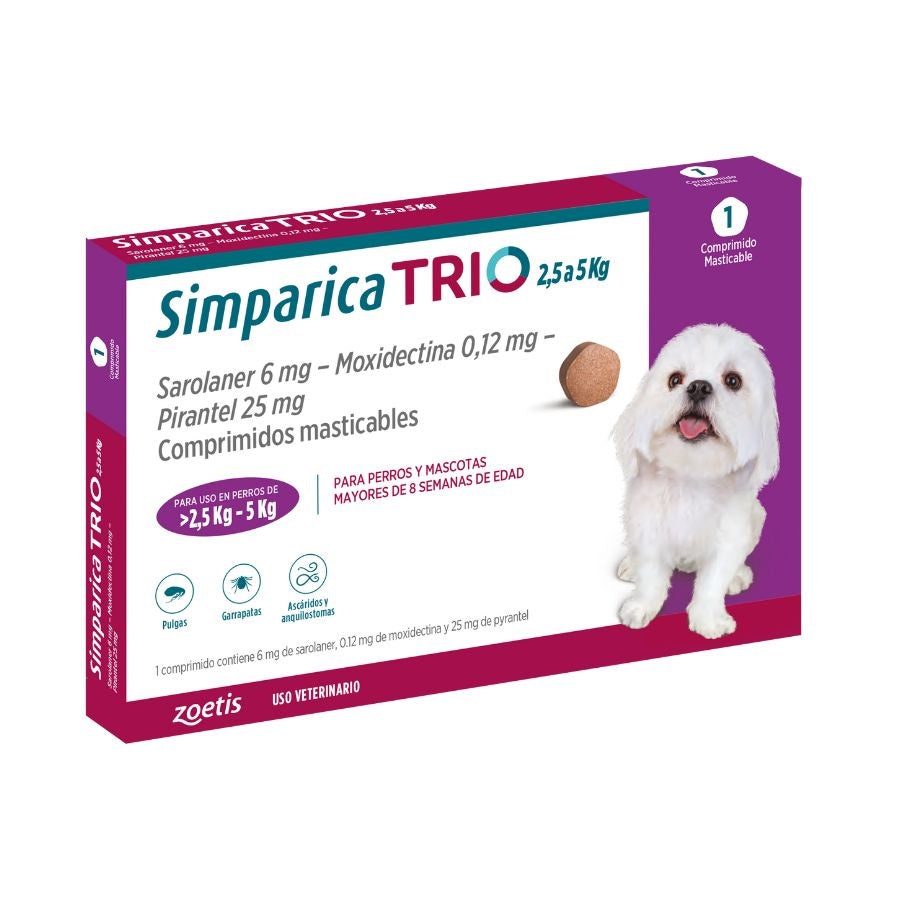 ZOETIS SIMPARICA TRIO 2,5 A 5 kg. 1 COMPRIMIDO