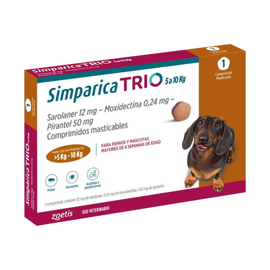 ZOETIS SIMPARICA TRIO 5 A 10 kg. 1 COMPRIMIDO