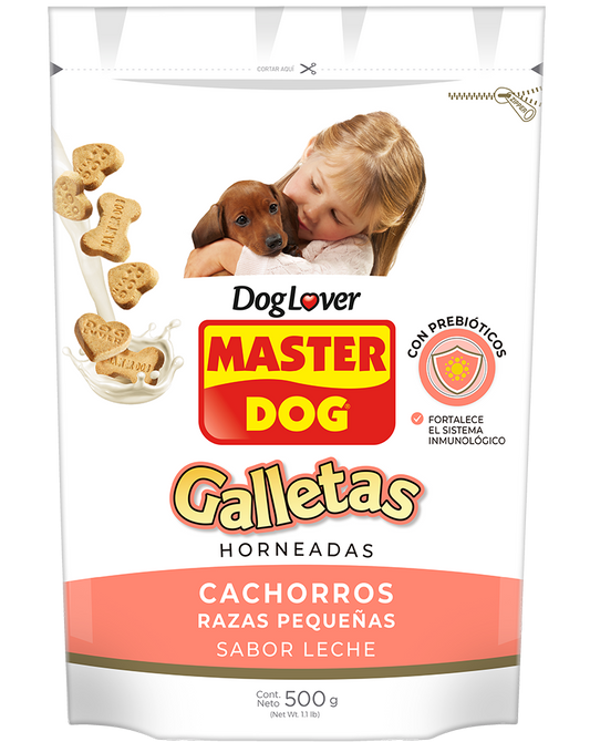 MASTER DOG GALLETAS CACHORROS RAZAS PEQUEÑAS LECHE 500 gr.