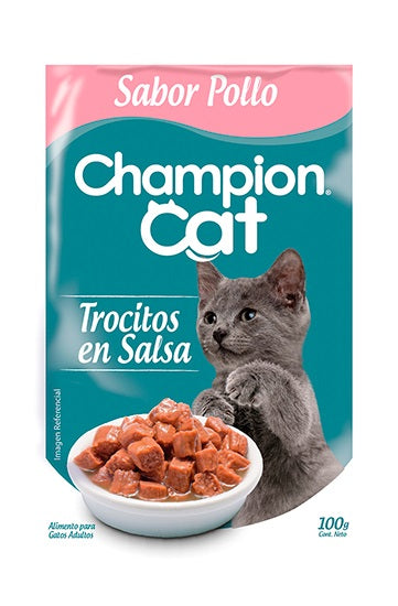 CHAMPION CAT POUCH GATITOS TROCITOS EN SALSA POLLO 100 gr.