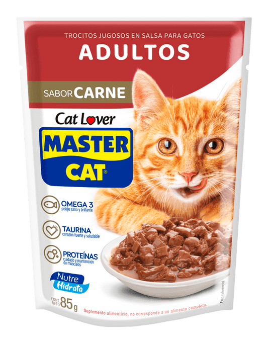 MASTER CAT POUCH TROCITOS EN SALSA CARNE 85 gr.