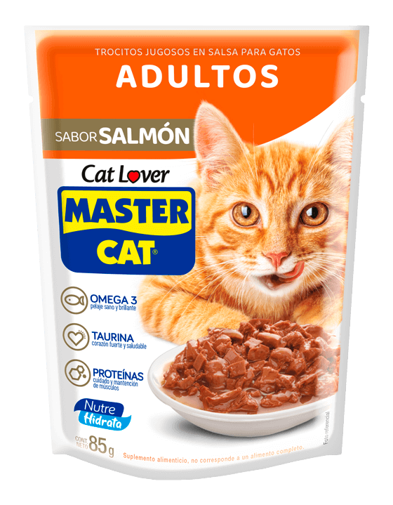 MASTER CAT POUCH TROCITOS EN SALSA SALMON 85 gr.