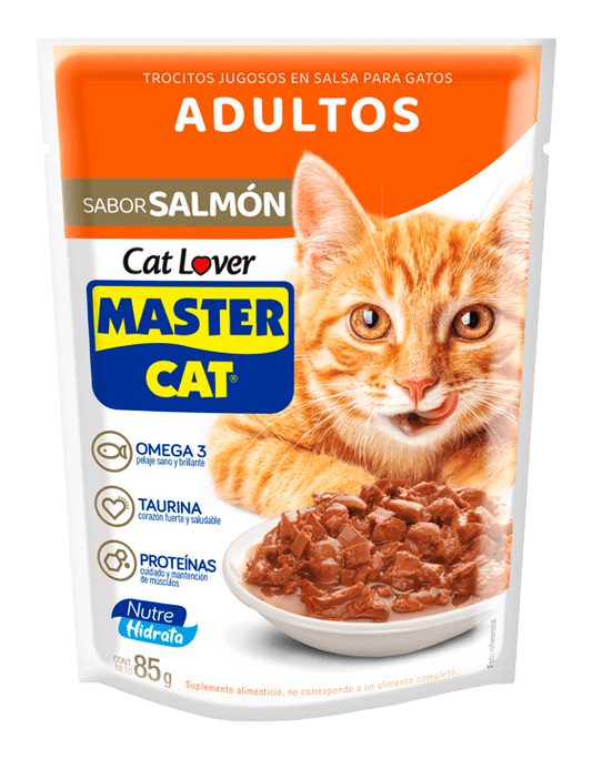 MASTER CAT POUCH TROCITOS EN SALSA SALMON 85 gr.