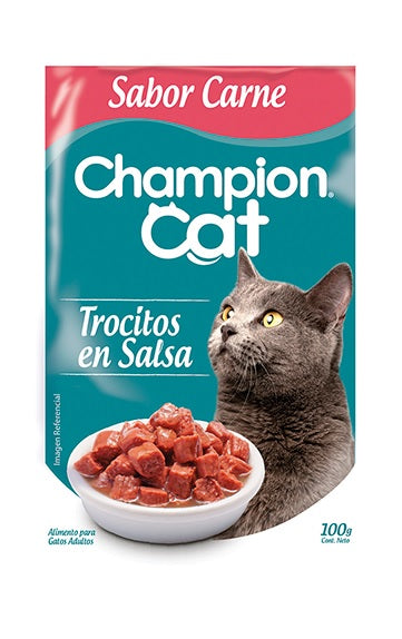 CHAMPION CAT POUCH ADULTOS TROCITOS EN SALSA CARNE 100 gr.