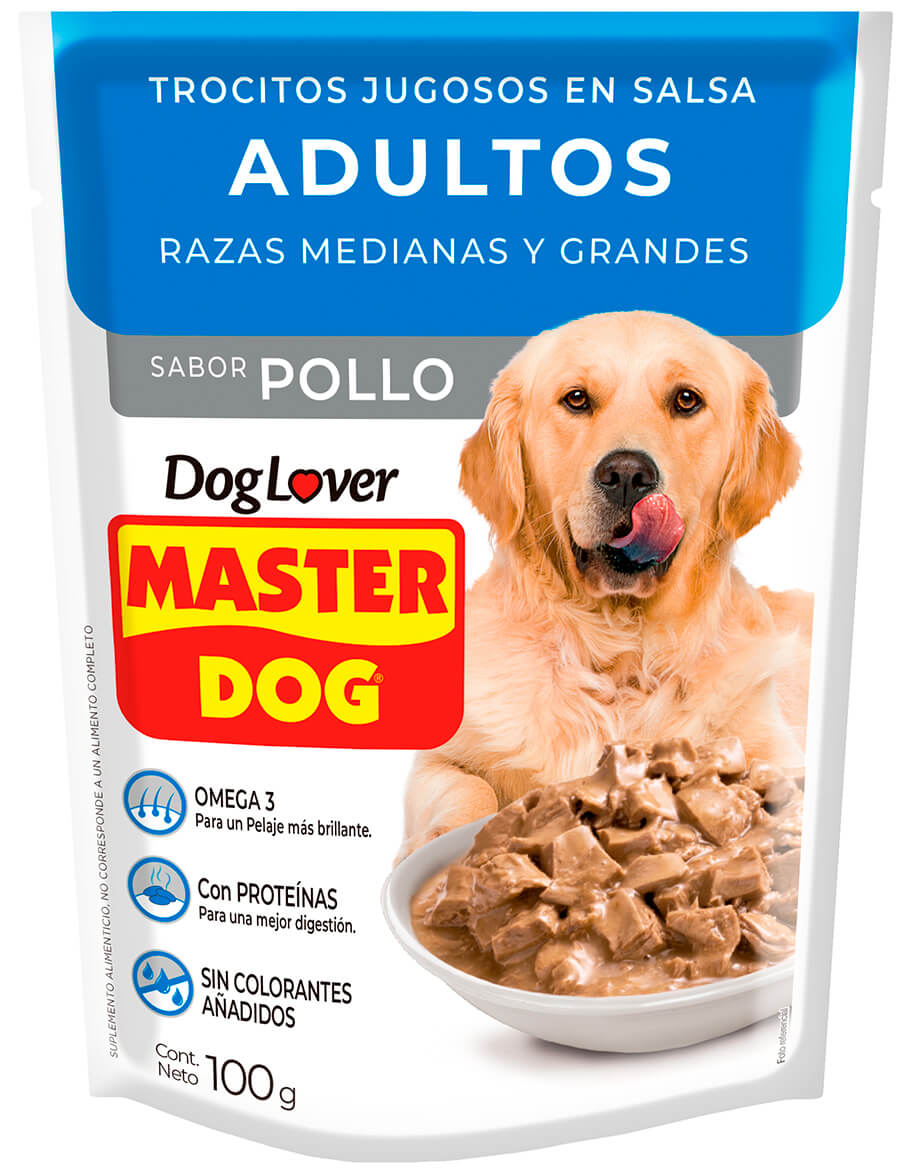 MASTER DOG POUCH ADULTOS TROCITOS EN SALSA POLLO 100 gr.