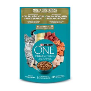 PURINA ONE CAT POUCHE MULTI PROTEINAS SALMON ATUN Y PESCADO BLANCO 85 gr.