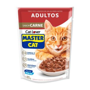 MASTER CAT POUCH TROCITOS EN SALSA CARNE 85 gr.