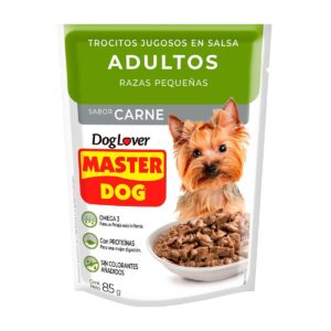MASTER DOG POUCH ADULTOS RAZAS PEQUEÑAS TROCITOS EN SALSA CARNE 85 gr.