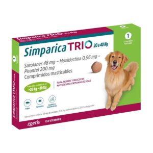 ZOETIS SIMPARICA TRIO 20 A 40 kg. 1 COMPRIMIDO