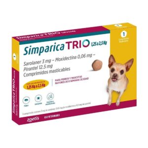 ZOETIS SIMPARICA TRIO 1,25 A 2,5 kg. 1 COMPRIMIDO