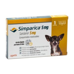ZOETIS SIMPARICA - SAROLANER 5 mg. - 1,3 A 2,5 kg.