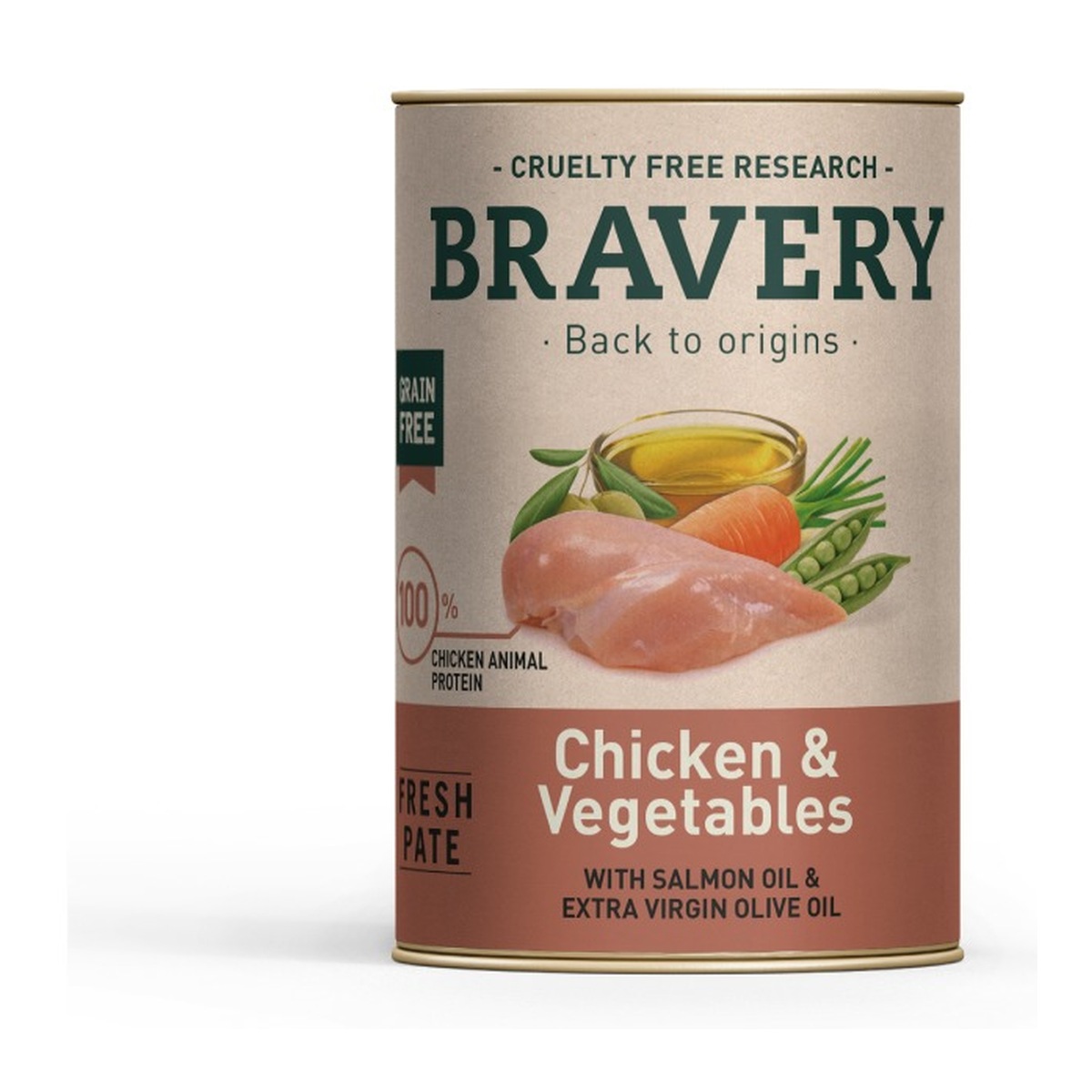 BRAVERY LATA POLLO Y VEGETALES 290 gr.