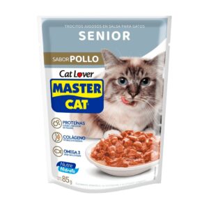 MASTER CAT POUCH SENIOR TROCITOS JUGOSOS POLLO 85 gr.